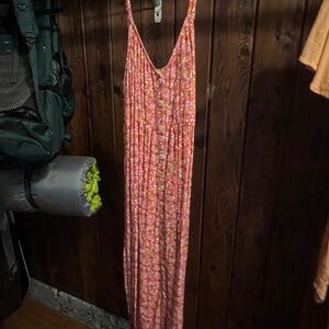 Pinkish-Red Floral Billabong Maxi Dress, Spaghetti Straps Size M